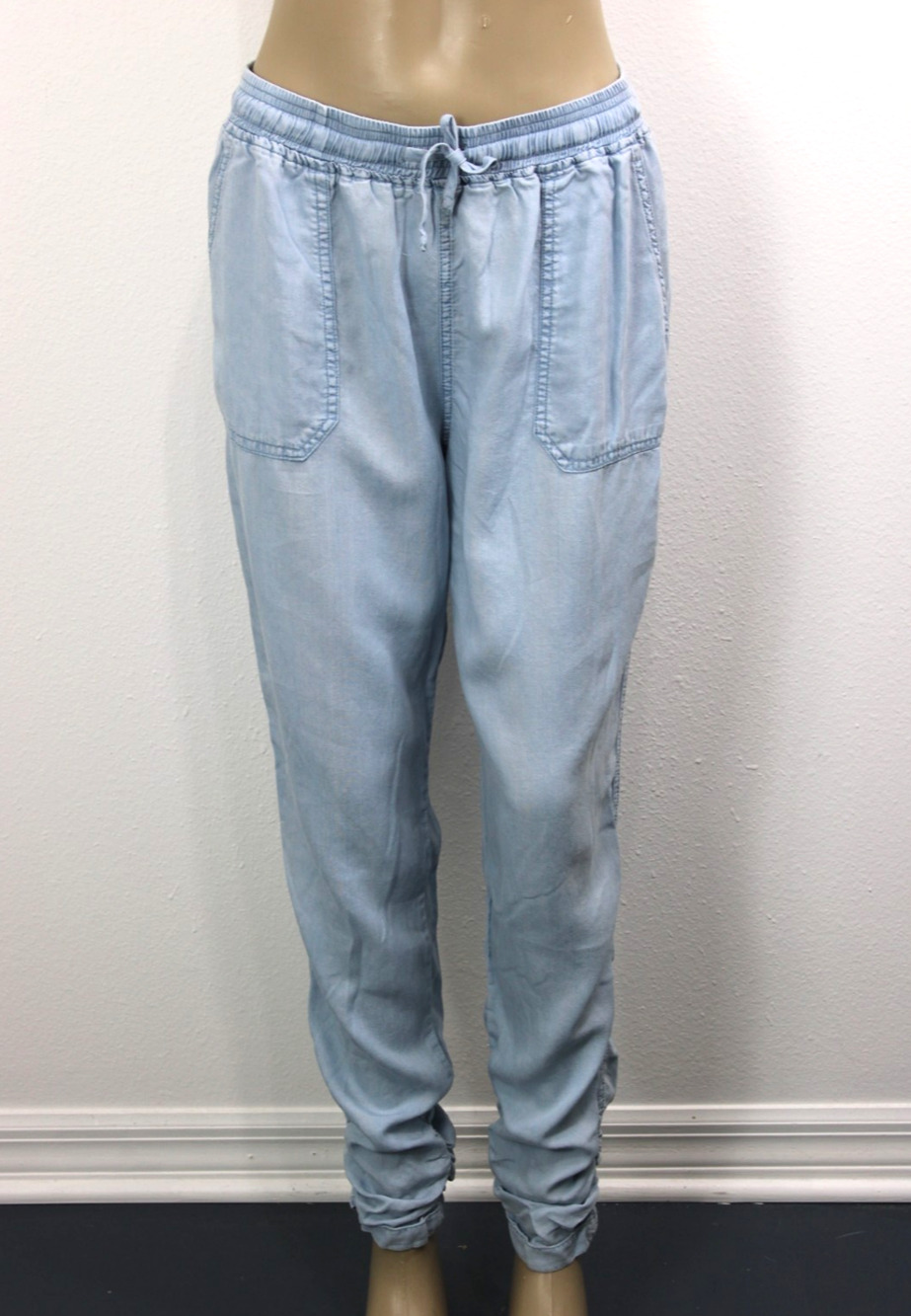 Thread & Supply Women's L Chambray Jean Denim look Joggers Pants Tencel Ruched